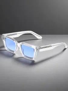 Unisex Retro Rectangular Sunglasses, Rectangle Lenses, Metal Frame, Thick Pin Design, Casual Style, All Seasons, Beach, Street Photography Props