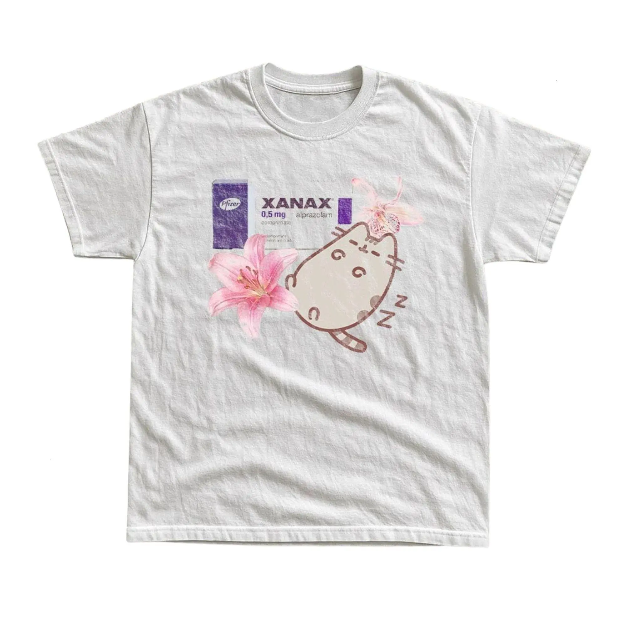 Funny Pusheen Sleeping Xanax Lily Parody White Tee