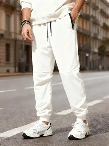 Men's Casual Jogger Pants with Zipper Pockets, Elastic Drawstring Waist, Ankle Cuff Design, Knit Sportswear