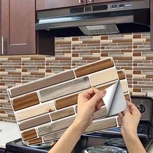 24pcs Retro Self-Adhesive Waterproof Kitchen & Bathroom Vinyl Mosaic Tiles, Removable Wall Stickers 15x30cm, Home Decor, Removable Decorative Backsplash