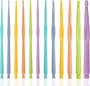 Plastic Crochet Hooks 12 pcs Different Sizes (2.0mm - 10.0mm) Crochet Needles Colorful Crochet Hook Set DIY Yarn Weaving Tools for Scarf Hat Gloves Knitting