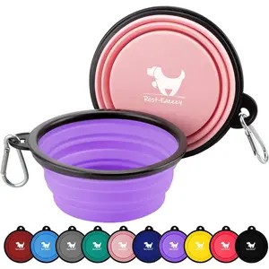 Collapsible Dog Bowls for Travel, 2-Pack Dog Portable Water Bowl for Dogs Cats Pet Foldable Feeding Watering Dish for Traveling Camping Walking with 2 Carabiners, BPA Free