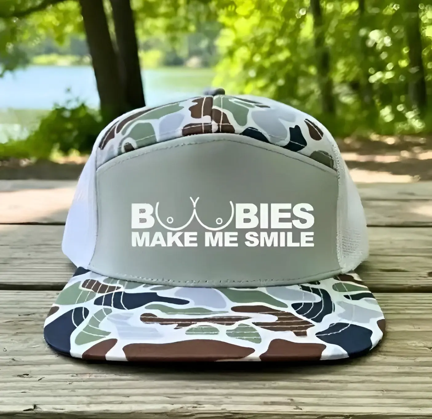 Boobies Make Me Smile Snapback Trucker Hat | Funny Hat for Men