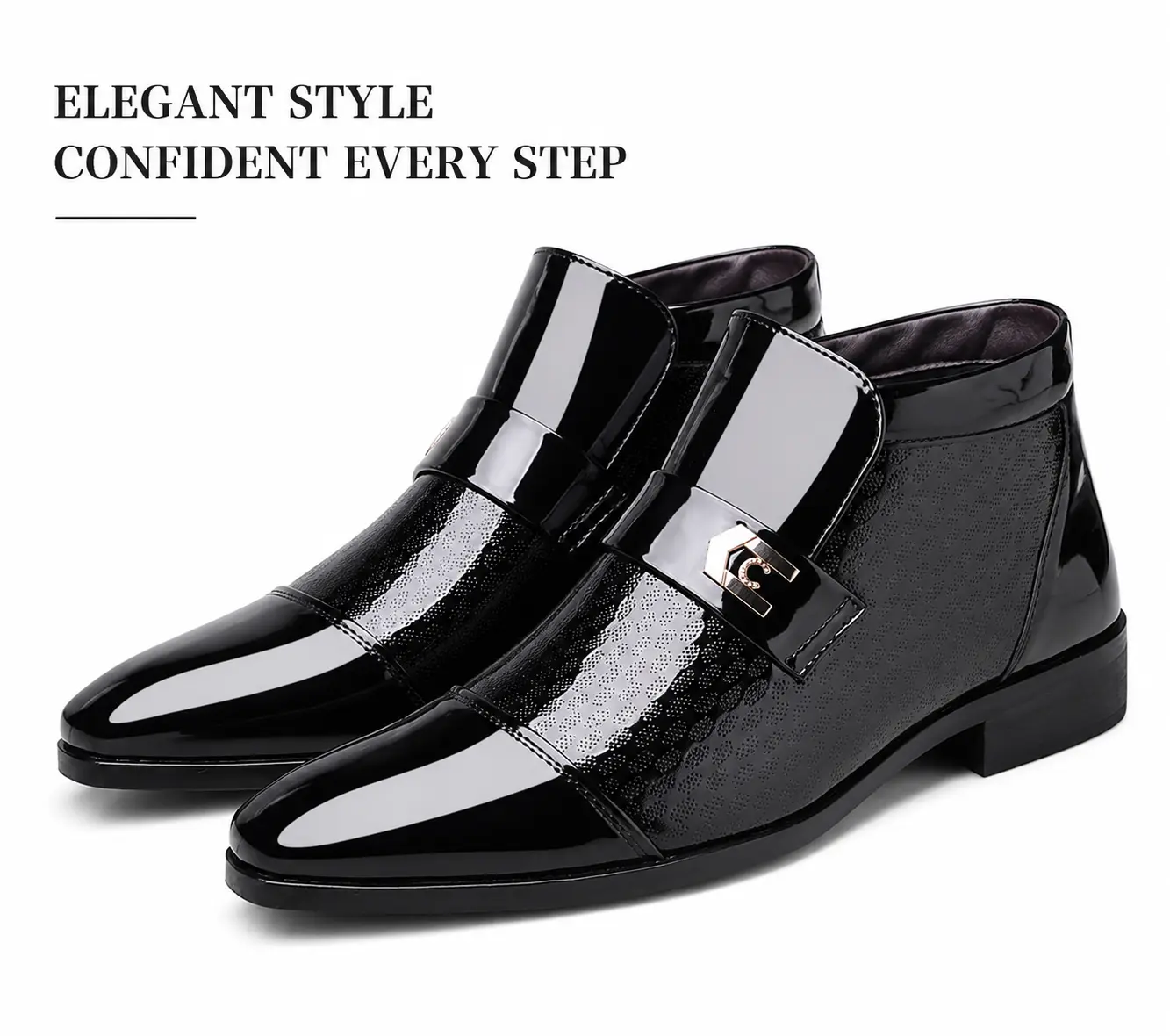 YANXIANSHOES Men's Elegant Glossy Buckle Slip-On Dress Shoes | Business Formal / Wedding / Banquet Style | Dress Shoes / Loafers Category Office Fashion