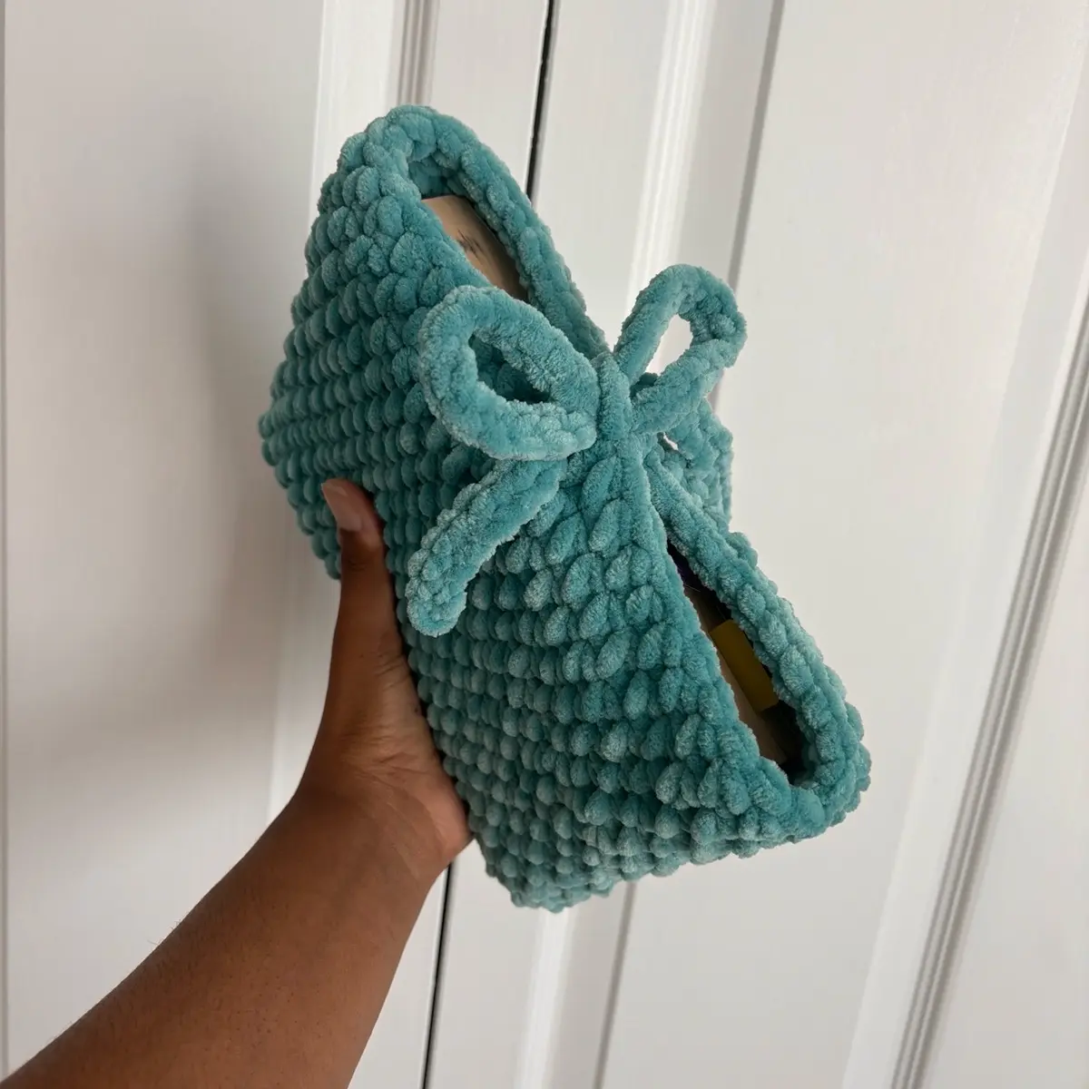 Crochet Chunky Teal Bow Book Sleeve