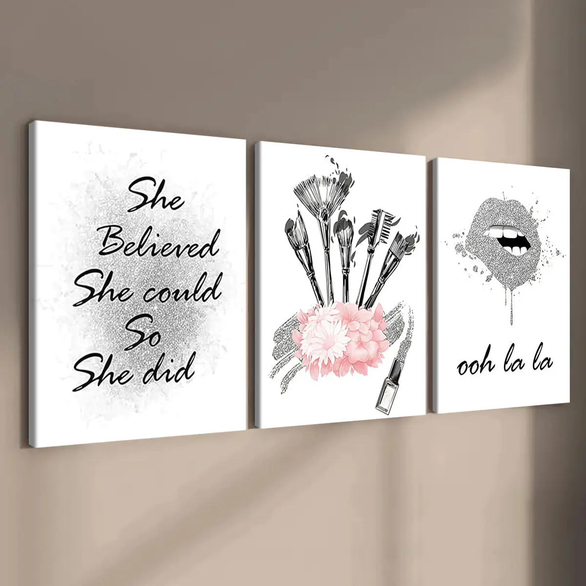 3-count wooden frame canvas, female power fashion aesthetic poster, fashionable room bedroom poster home decoration, living room and corridor wall decoration, high definition, waterproof, artistic, Modern Art Design