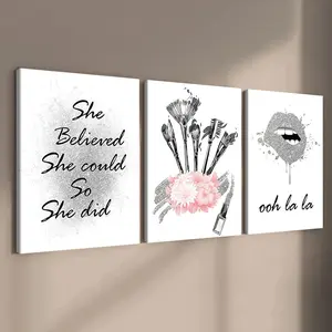 3-count wooden frame canvas, female power fashion aesthetic poster, fashionable room bedroom poster home decoration, living room and corridor wall decoration, high definition, waterproof, artistic, Modern Art Design