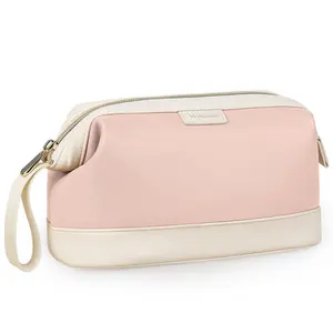 Cosmetic Bag for Women, PU Leather Makeup Bag Wide Open Make up Organizer Bag Large Capacity Travel Makeup Case with Handle for Women Girls Christmas Gift Idea