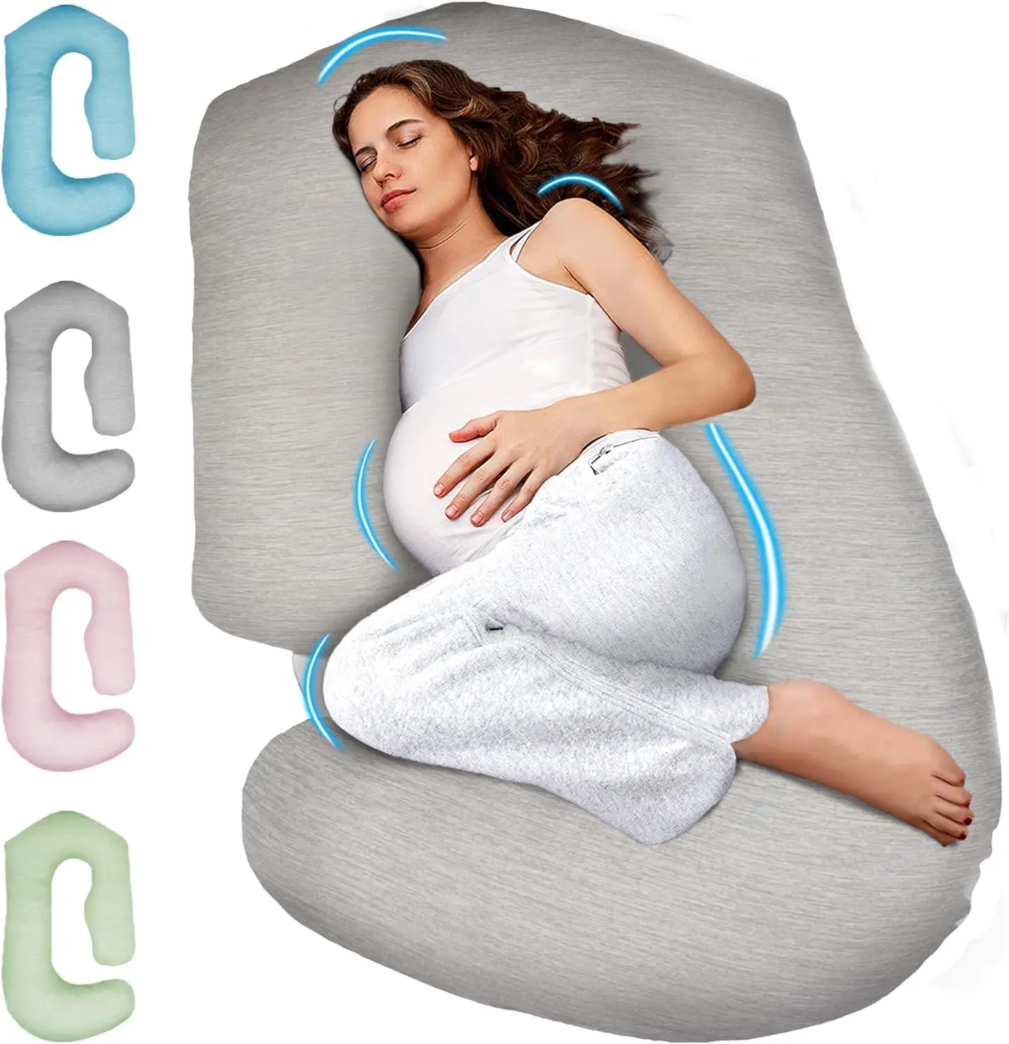 Pregnancy Sleep Pillow - V C U Shape Full Body Pillow with Removable Cover, 57 Inch Cooling Pregnancy Pillow for Side Sleepers, Supports Back, Belly,