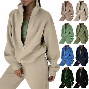 VATEAMI Women's Casual Fleece 2 Piece Outfits Sweatsuit Long Sleeve Half Zip Pullover Sweatshirts Jogging Pants Womens Joggers Sweat Sets