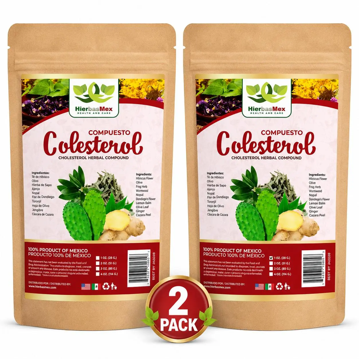 2 Pack Combo Compuesto Colesterol Cholesterol Herbal Compound Herb Herbal Te Tea 4 oz.-113g Natural Mexican Herb Hierba Wild Crafted