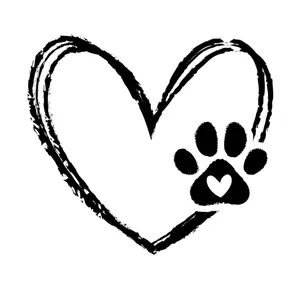 Paw Print With Heart Choose Black or White Direct To Film Print, DTF Print, Ready To Press Print For T-Shirts