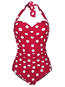 RETRO STAGE Vintage Inspired Retro Halter Neck Polka Dot Pattern 1950s 1-Piece Swimsuit for Sports & Outdoor Activities, Bathing Suit, Halterback Women's One-Pieces