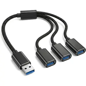 USB Splitter 1 in 3 Out, USB A Splitter Adapter, 2025 Upgraded USB 2.0 Male to 3 Female Y Extension Hub Cable for PC/Laptop/Xbox/Flash Drive/Mouse/Keyboard(Black)