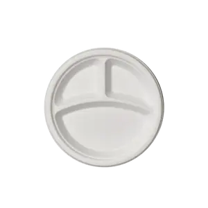 9in/10in Bulk Case 3 Compartment Plates | Sugarcane Trays for Burgers, Rice | Compostable | Restaurant Supply