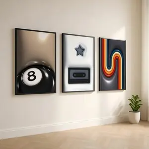 Set of 3 8 ball HypeBeast  Print, HypeBeast Poster Room Decor, Y2k Apartment Decor, College Apartment, Wall Art Kitchen Box Abstract Marble Pattern Paintings Frames