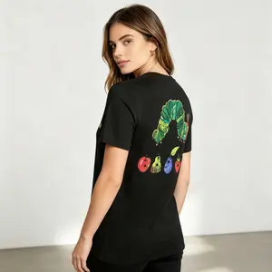 Soft Lightweight Womens Short Sleeve Crew Neck Tshirt, Eric Carle Hungry Caterpillar Fruit Double Print Top, Daily Womens Summer Tops