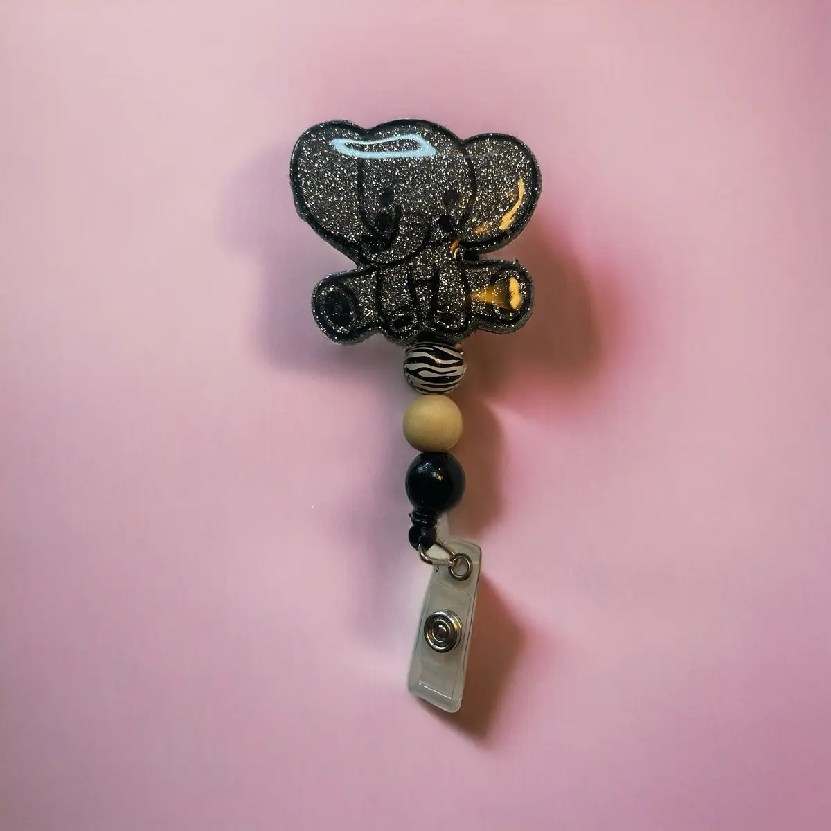 Grey And Black Elephant Lanyard with 3 Beads