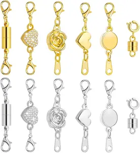 12Pcs Magnetic Necklace Clasps and Closures, Locking Magnetic Jewelry Clasps, Magnetic Necklace Extender, Necklace Clasp Helper for Necklaces, Bracelets and Jewelry