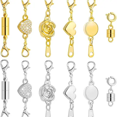 12Pcs Locking Magnetic Jewelry Clasps - Adjustable, Extender & Helper for Necklaces, Bracelets - DIY Beading & Jewelry Making Supplies, Adjustable Clasp