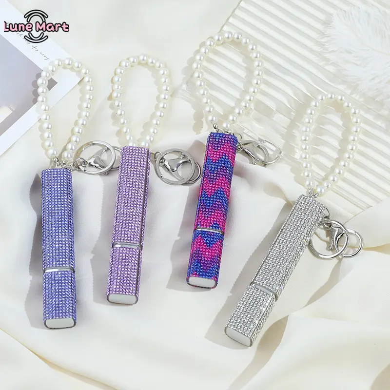 10ML Bling Rhinestone Refillable Perfume Spray Canister, Portable Crystal Empty Atomizer With Pearl Keychain, Fashion Accessory For Travel, Gifts