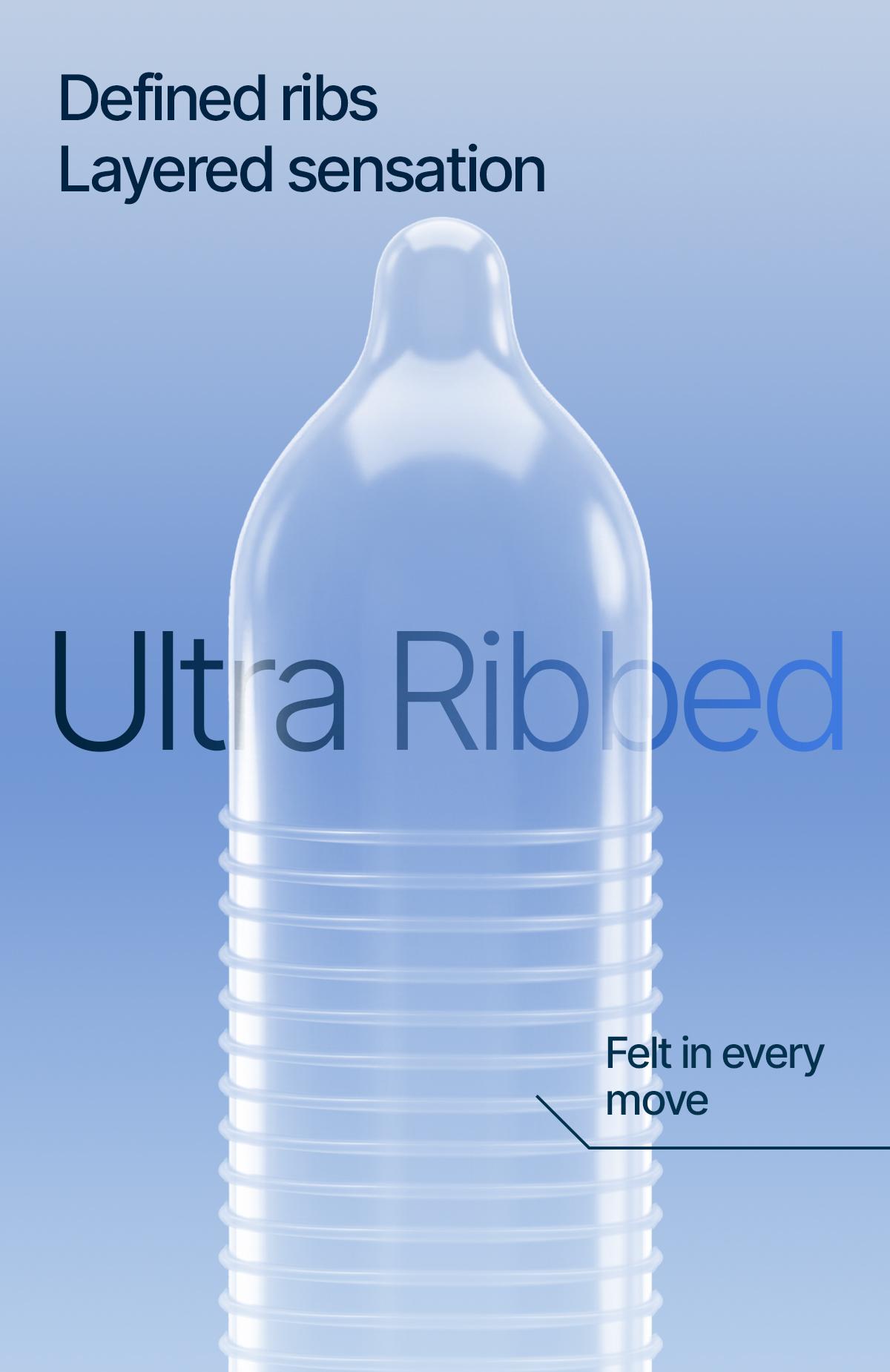 MO Ultra Ribbed Condoms for Her Pleasure, pH-Balanced for Sensitive Skin, 100% Natural Latex, 10 Count
