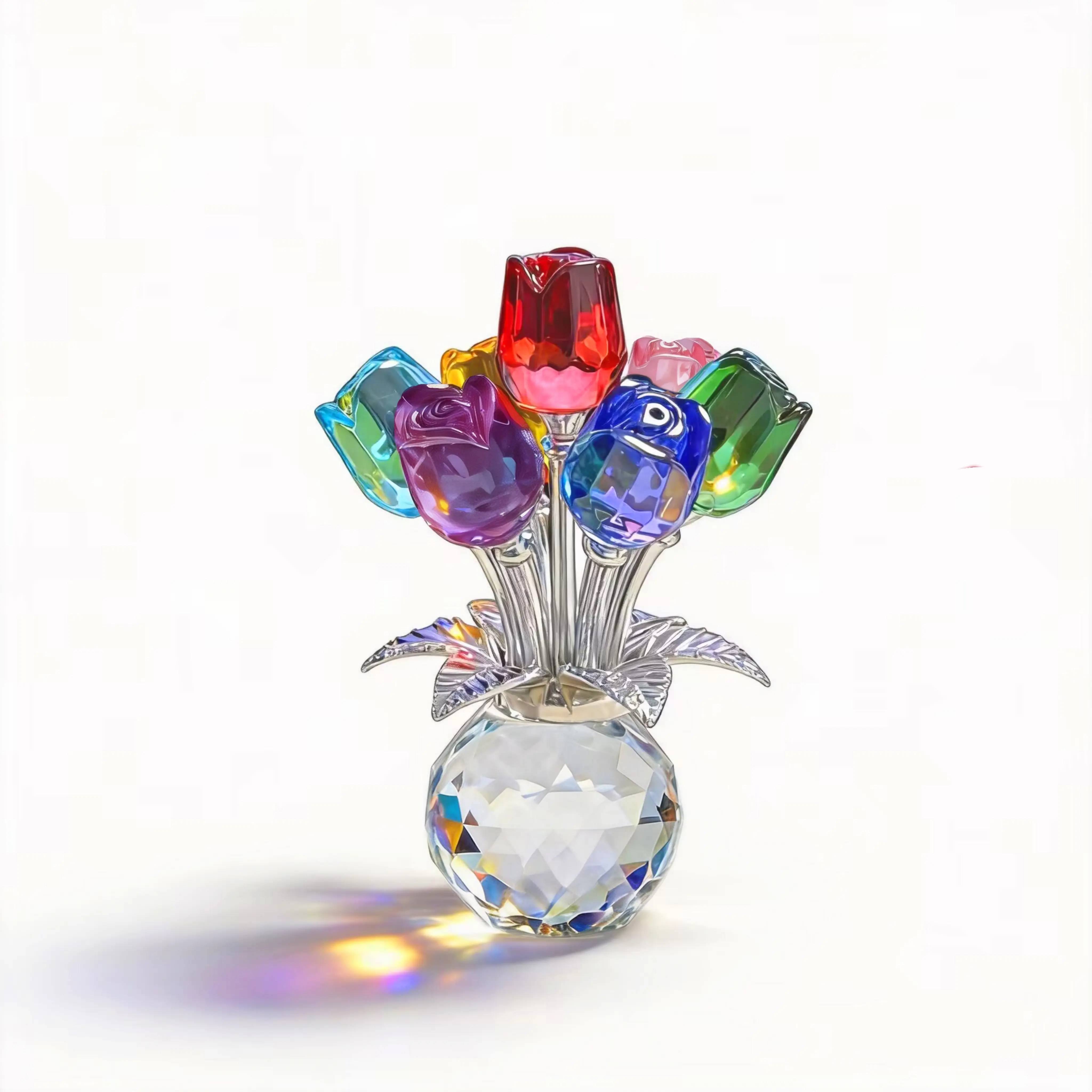 Romantic Glitter Crystal Rose Bouquet - Rose Sculpture Artificial Flowers, Colorful Glass Decorative Piece, Teen Girl Gift, Anniversary Home Decor Accessory