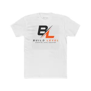 Build Level logo Tee | BL initials, black and orange athletic design