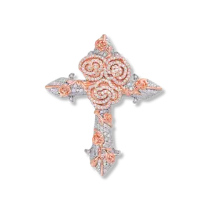 Moissanite Two Tone Rose Thorns Cross Pendant in 925 Sterling Silver