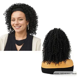 Especially Yours Curly Headband Wig Shoulder-Length Layers of Natural Spiral Curls with Full, Bouncy Volume, Comfy Stretch Band/Runway Shades of Black Headband Kinky Curly Synthetic Hair Wigs For African American Women 16 Inch (Natural black)