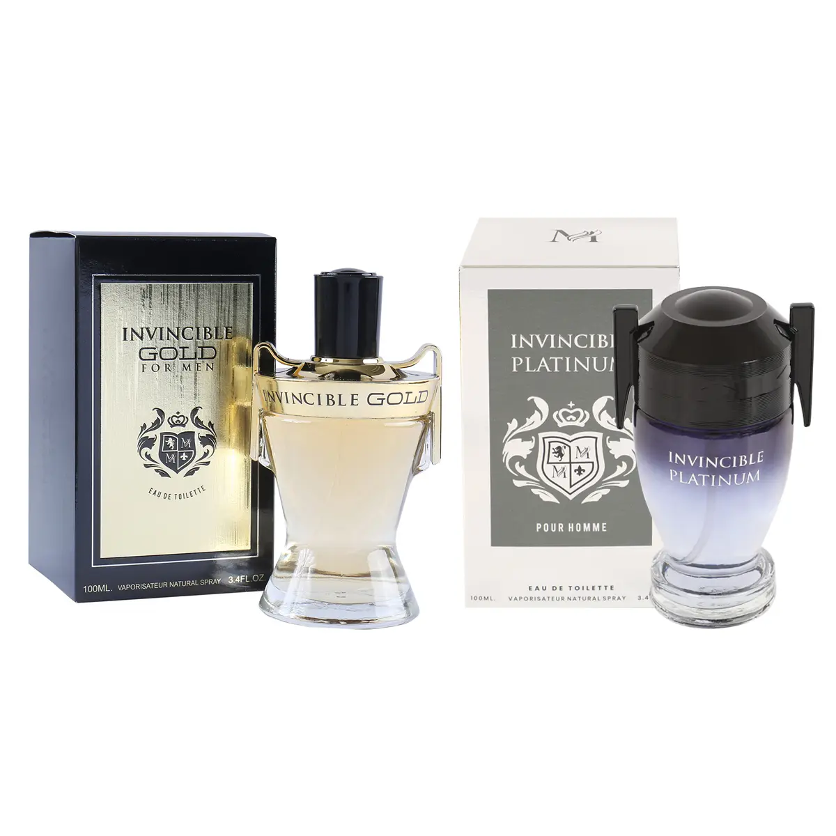 Men's Cologne Bundle - Invincible Gold & Platinum Spray Cologne Eau de Toilette for Men | 100ml/3.4fl.oz Each | Masculine Aromatic Fragrances