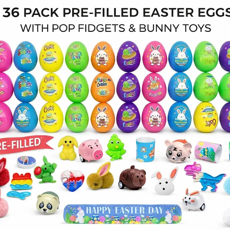 Halloween Fall Gift 32 Pack Prefilled Eggs with Fidget Toys, Bright Colorful Eggs for Kids, Ideal for Baskets and Parties