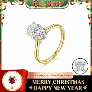 CICI GEMS 2CT Oval Cut Moissanite Halo Ring for Women D VVS1 Stackable 18K Gold Plated Lab-Created Hypoallergenic Wedding Engagement Anniversary Gift Fine Jewelry R031