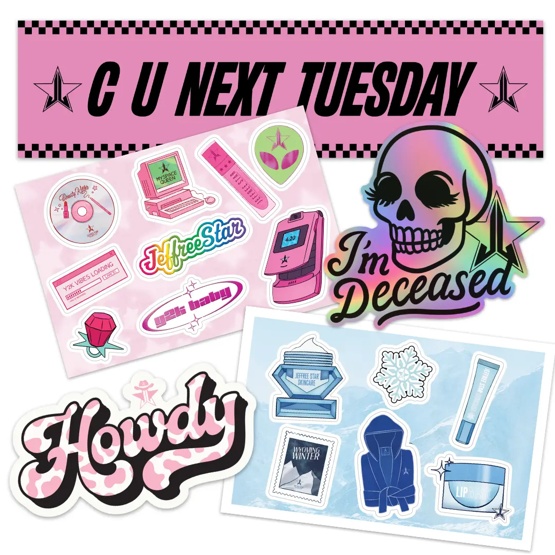 Jeffree Star Cosmetics 5PC Sticker Bundle - Includes 2 Sticker Sheets + 3 Individual Stickers