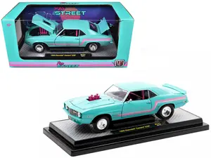 1969 Chevrolet Camaro Z/28 Light Blue with Pink Stripes "Pro Street" Limited Edition 1/24 Die Cast Model Car by M2 Machines