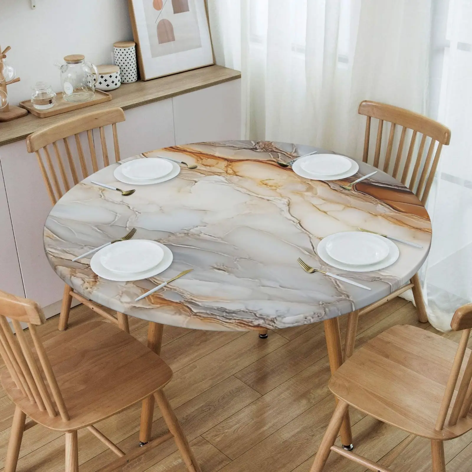 Round Tablecloth Elastic Tablecloths Fitted Indoor Outdoor Round Table Cover Washable Reusable Tablecloths for Kitchen Picnic Party Home Modern Adjust