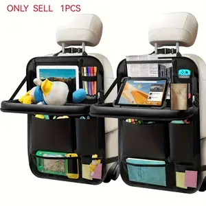 Car Backseat Organizer with Foldable Table, 6 Storage Pockets, Tablet Holder, Kick Mat, Durable Polyester Travel Accessories, Universal Car Accessories