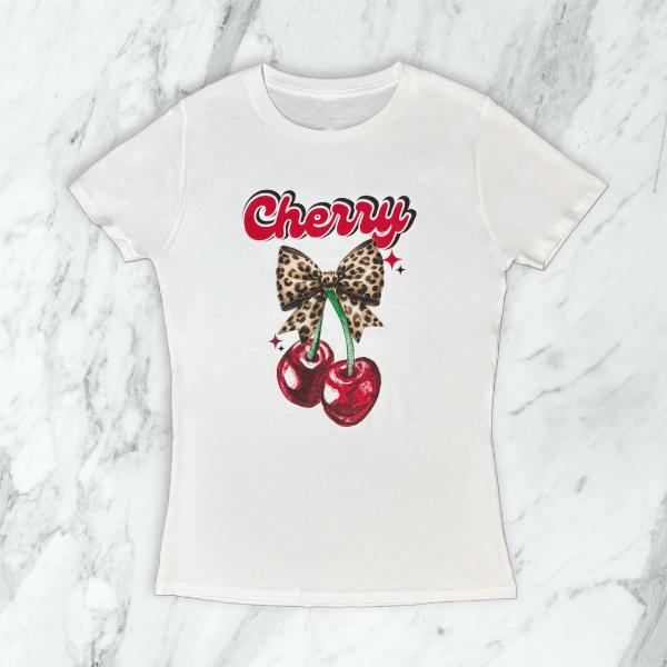 Women's Cherry Cheetah Print Ribbon Shirt - Top for Women - YoYo5 Comfort Cotton
