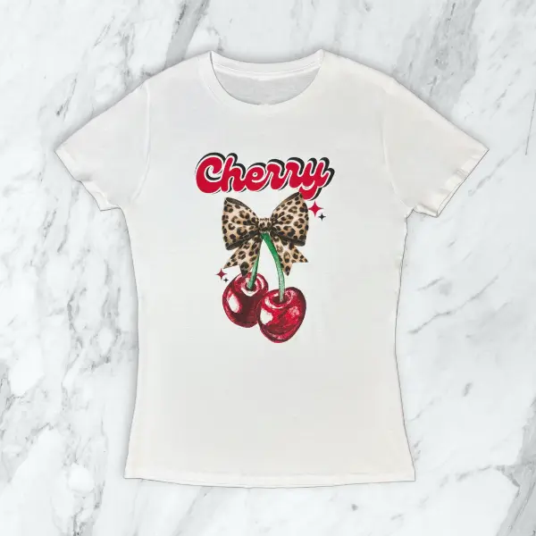 Women's Cherry Cheetah Print Ribbon Shirt - Top for Women - YoYo5 Comfort Cotton