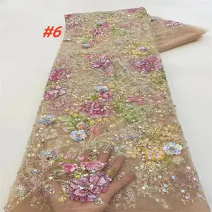 High-Quality African Lace Fabric with Sequins and Beads, Nigerian Wedding Dress Material, French Sheer Lace for Groom and Bride