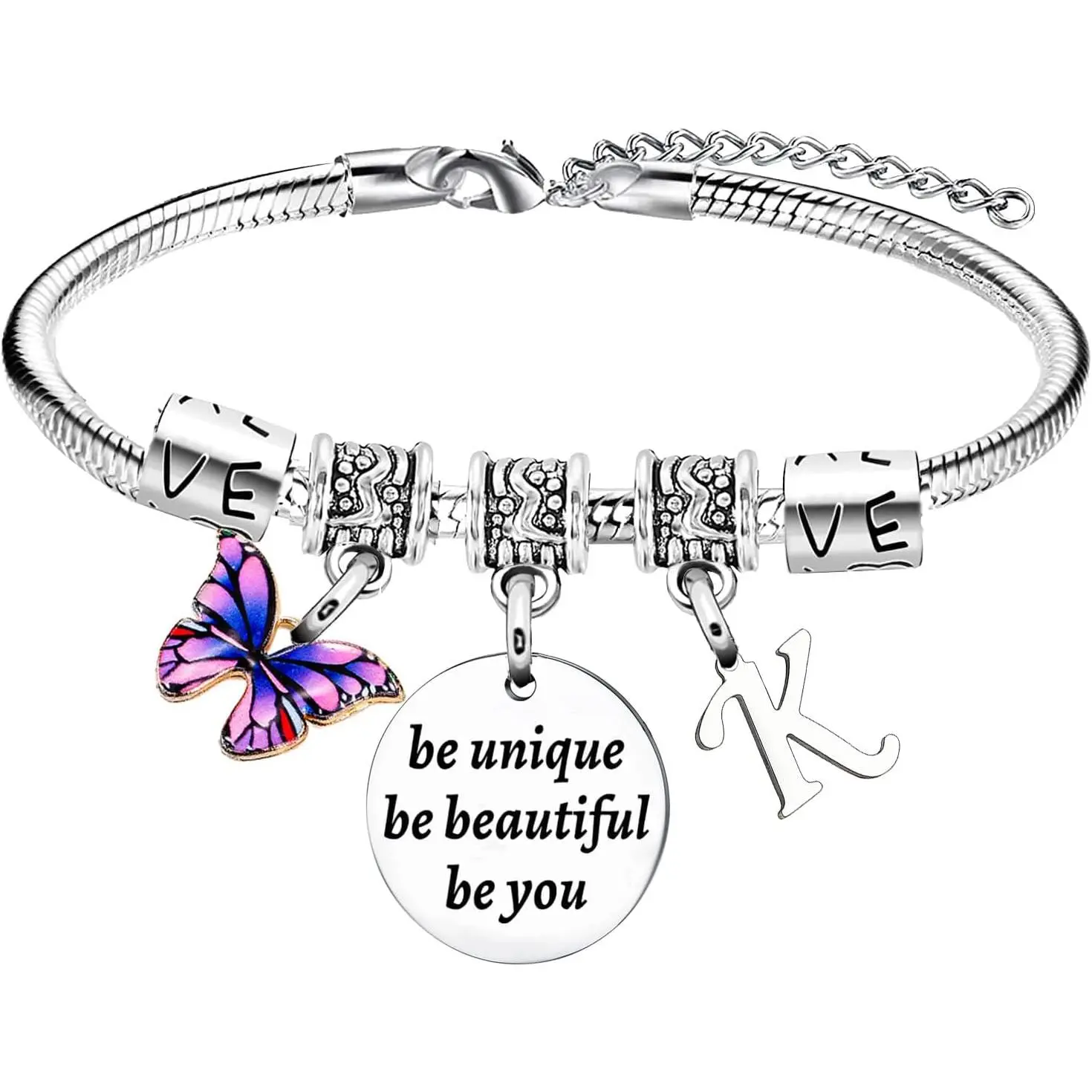 Women's Stainless Steel Bangle Bracelet - 26-Letter Alphabet Initial Engraved, Butterfly Charm, B-Included, Sentimental Birthday Thanksgiving Gift for Friends, Z-Themed Fashion Accessory