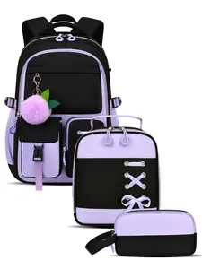Bowtie 3pcs Set, Backpack, Handbag, Pencil Case, Sweet Student Set, Fashionable, Cute, Versatile, Multiple Colors, Daily Commuting, Travel