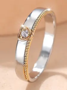 Trendy White Zirconia Love Heart Vintage Silver Gold Color Wedding Bands Engagement Rings For Women Men Elegant Glittering Ring Minimalist Jewelry