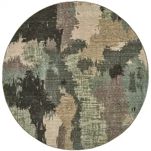 HomeRoots 510516 8 ft. Blue & Brown Round Abstract Power Loom Stain Resistant Area Rug