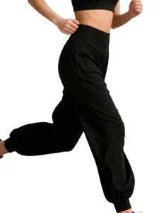 Women's Stretchy Harem Jogger Pants, Elastic Waist, Lightweight Breathable Polyester, Casual Plain Color, Loose Fit, Comfortable Daily Wear