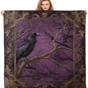 Gothic Raven Wool Blanket, Soft Warm Plush Throw, Deep Illusion Art Comfortable Blanket, Home Halloween Decoration