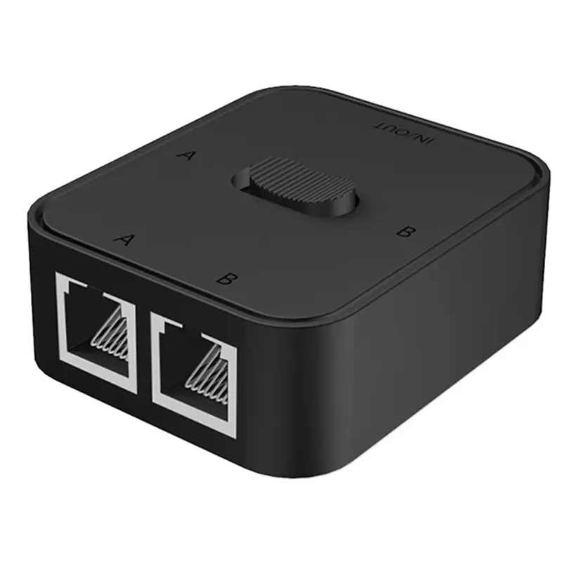 2-Port Gigabit Ethernet Switch, RJ45 Network Splitter, Cable Extender, 2-Way External Switcher - Black (Sports & Outdoor Accessories Compatible)