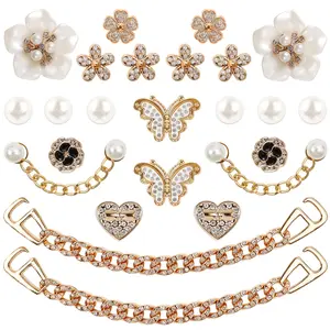 24 Pcs Bling Flower Pearl Shoe Charms for Women - Rhinestone Chain DIY Decorations for Clogs, Birthday Party Gifts