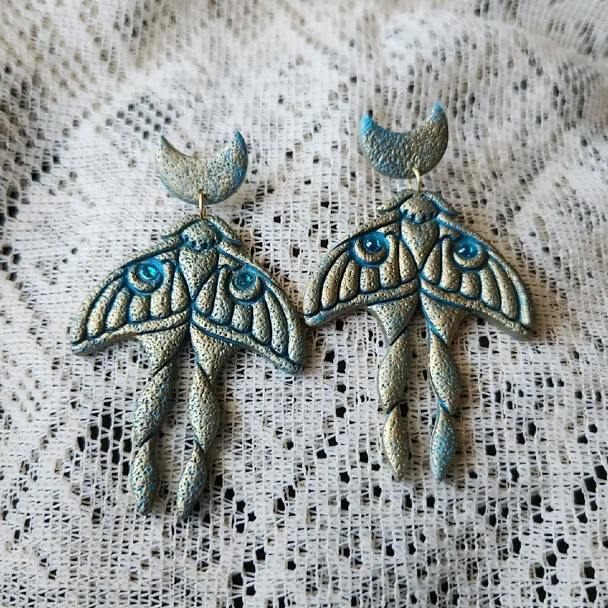 Handmade Vintage Crescent Luna Moth Earrings