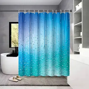 1PC Gradient Water Drop Glitter Shower Curtain with Hooks, 72 Inches Long Bathroom Curtain, Waterproof Bath Accessories Hotel Style - Machine Washable